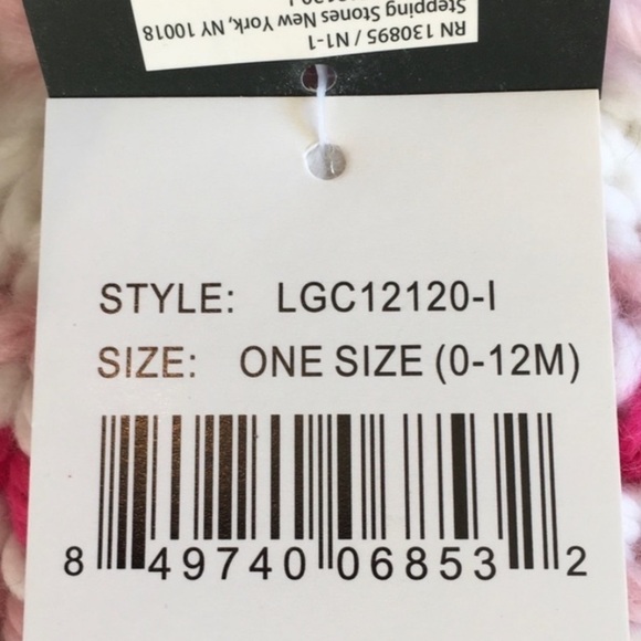 NWT Laura Ashley Baby Knit Fleece Pom Pom Hat 0-12m Wide Pink Stripe - Picture 5 of 5